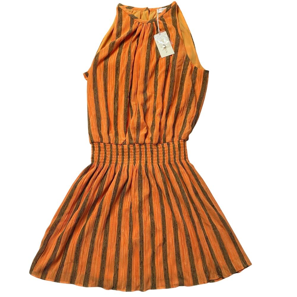 NWT Ramy Brook Paris Sleeveless Mini Dress Orange Gold Sz Small Flowy Chic